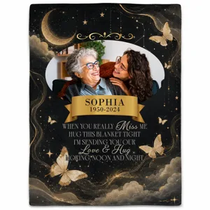 Custom Photo A Hug From Heaven Family Memorial - Personalized Fleece Blanket, Sherpa Blanket