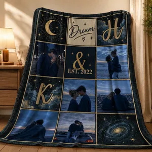 Custom Photo Couple Names Blanket - Personalized Fleece Blanket, Sherpa Blanket