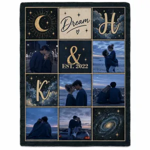 Custom Photo Couple Names Blanket - Personalized Fleece Blanket, Sherpa Blanket