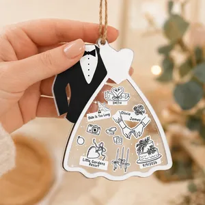 First Christmas Ornament Couple Bride & Groom - Personalized 2-Layered Mix Ornament