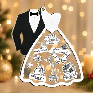 First Christmas Ornament Couple Bride & Groom - Personalized 2-Layered Mix Ornament
