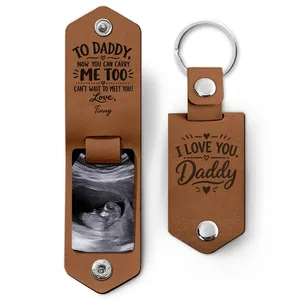 Custom Photo Now You Can Carry Me Too - Gift For Dad, Father, New Parents - Personalized Leather Photo Keychain