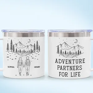 Adventure Partners For Life Couple Line Art - Personalized Wine Tumbler