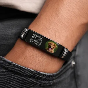 Custom Photo Forever In My Heart - Memorial Gift For Dog Lovers, Cat Lovers, Pet Lovers - Personalized Wristband Bracelet