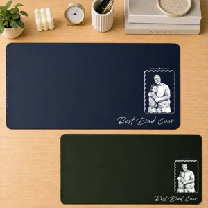 Custom Photo White Pencil Sketch Art Best Dad Papa Ever We Love You - Personalized Leather Desk Mat