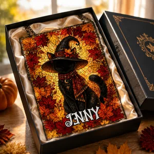 Personalized Scarecrow Maple Leaf Suncatcher, Custom Name Faux Stained Glass Window Hanging, Fall Autumn Harvest Home Decor