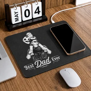 Custom Photo Pencil Sketch Best Dad Ever - Personalized Leather Charging Mat