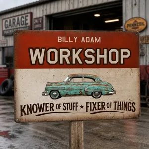 Custom Photo Garage Workshop Man Cave Knower Of Stuff Fixer Of Things - Personalized Classic Metal Signs