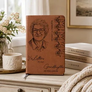 Custom Photo Pencil Sketch Birth Month Flowers Letters To My Daughter And Son - Personalizd Leather Journal