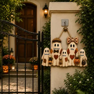 Personalized Halloween Family Gift, Custom Names Ghost Family Plaque, Grandma Grandpa Mom Dad Kids Door Decor, Unique Holiday Keepsake