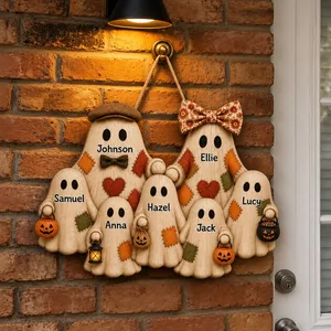 Personalized Halloween Family Gift, Custom Names Ghost Family Plaque, Grandma Grandpa Mom Dad Kids Door Decor, Unique Holiday Keepsake