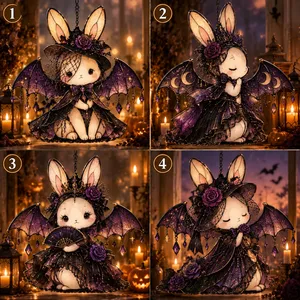 Personalized Gothic Princess Bunny Suncatcher, Custom Name Bat Wing Stained Glass Window Hanging, Cute Spooky Halloween Decor