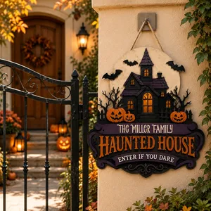 The Haunted House Family Door Sign Personalized Name, Custom Halloween Front Door Decoration, Gothic Manor Welcome Sign, Spooky Fall Porch Decor Gift