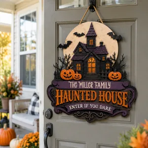 The Haunted House Family Door Sign Personalized Name, Custom Halloween Front Door Decoration, Gothic Manor Welcome Sign, Spooky Fall Porch Decor Gift