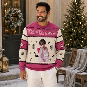 Pullover Cute Snowflake Bat - Custom Kids Photo Ugly Sweater Personalized Name Christmas