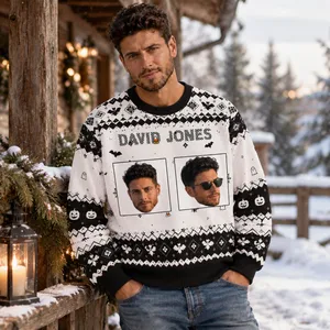 Personalized Face Halloween Sweater - Custom Photo Ugly Sweatshirt with Bats and Pumpkins