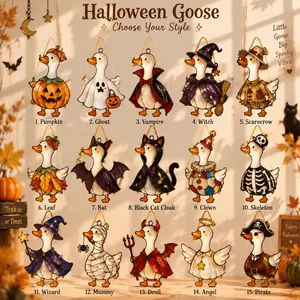 Personalized Halloween Mummy Goose Suncatcher, Custom Name Spooky Stained Glass Window Hanging, Fall Farmhouse Decor