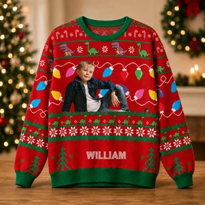 Personalized Christmas Ugly Sweatshirt - Personalized Photo or Cartoon Character and Custom Name Sweater