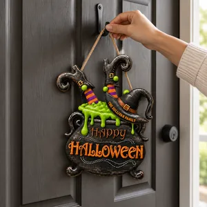 Personalized Gothic Halloween Door Sign Custom Family Name, Witch Hat Wall Decor, Spooky Black Front Porch Sign, Unique Halloween Home Decoration