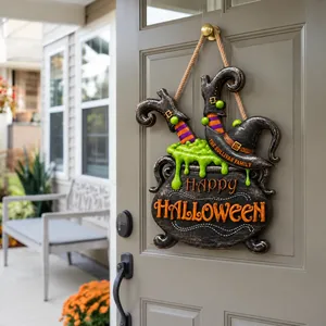 Personalized Gothic Halloween Door Sign Custom Family Name, Witch Hat Wall Decor, Spooky Black Front Porch Sign, Unique Halloween Home Decoration