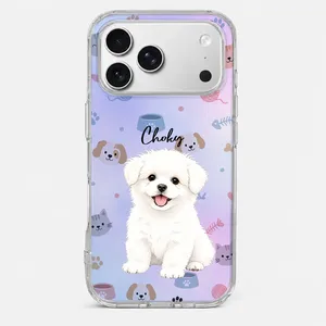 Custom Pet Portrait Watercolor Art Striped Pattern Gift For Pet Lovers - Personalized Phone Case