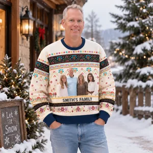 Custom Portrait Ugly Christmas Sweater - Personalized Name Family Matching Sweatshirt Festive Winter Gift
