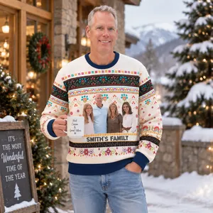 Custom Portrait Ugly Christmas Sweater - Personalized Name Family Matching Sweatshirt Festive Winter Gift