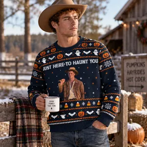 Custom Portrait Halloween Ugly Sweater - Personalized Photo Upload Spooky Sweatshirt Unique Halloween