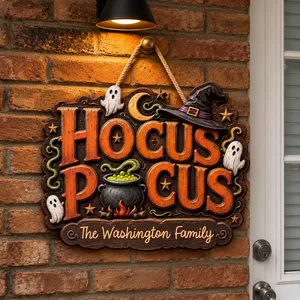 Personalized Halloween Door Sign Custom Family Name, Hocus Pocus Witch Decor, Magic Spell Front Door Hanging Sign, Spooky Fall Home Decoration Gift