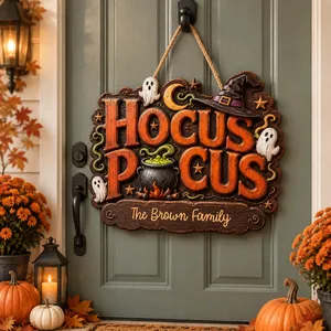Personalized Halloween Door Sign Custom Family Name, Hocus Pocus Witch Decor, Magic Spell Front Door Hanging Sign, Spooky Fall Home Decoration Gift