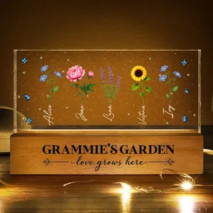 Grandma's Garden Birth Flowers - Personalized Rectangle LED Light