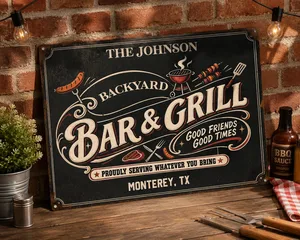 Personalized Grilling Proudly Serving Whatever You Bring Color Customized Classic Metal Signs