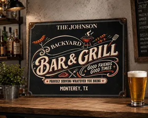 Personalized Grilling Proudly Serving Whatever You Bring Color Customized Classic Metal Signs