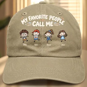 My Favorite People Call Me Papa Kid Stick Figures - Personalized Vintage Washed Denim Cap