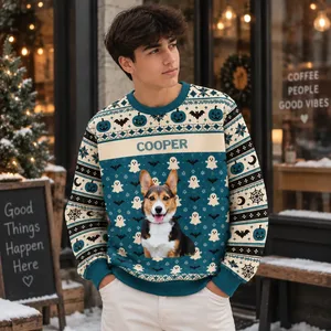 Custom Pet Portrait Ugly Halloween Sweatshirt Personalized Photo Upload Name Cozy Holiday Sweater