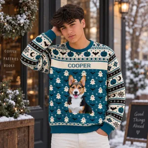 Custom Pet Portrait Ugly Halloween Sweatshirt Personalized Photo Upload Name Cozy Holiday Sweater