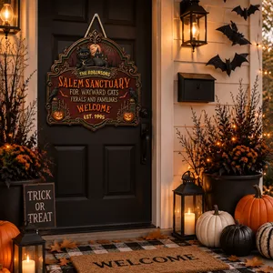 A Hidden Sanctuary Awaits Personalized Halloween Door Sign, Custom Family Name Year Black Cat Manor Decor, Gothic Home Decoration