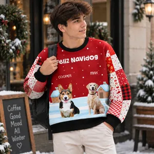 Personalized Christmas Pet Sweatshirt - Custom Puppy Picture Name Ugly Sweater