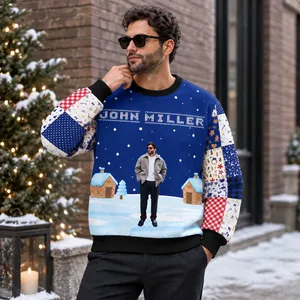 Personalized Snowy Village Ugly Christmas Sweatshirt - Custom Photo Portrait and Name Sweater