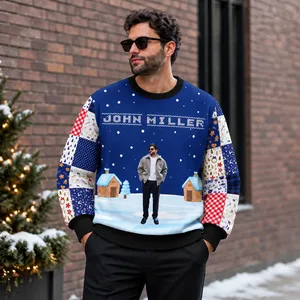 Personalized Snowy Village Ugly Christmas Sweatshirt - Custom Photo Portrait and Name Sweater