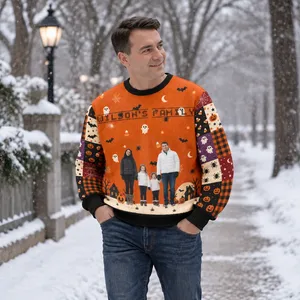 Custom Portrait Ugly Halloween Sweatshirt Personalized Family Picture Name Spooky Fall Holiday Sweater