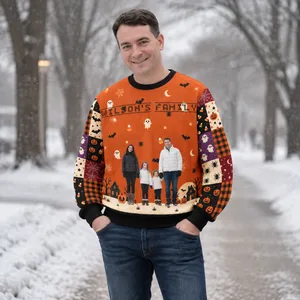 Custom Portrait Ugly Halloween Sweatshirt Personalized Family Picture Name Spooky Fall Holiday Sweater