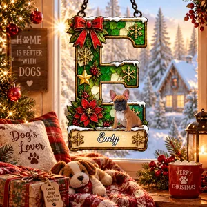 Personalized Pet Christmas Ornament, Custom Name & Initial Faux Stained Glass Pet Keepsake, Holiday Gift for Dog & Cat Lovers