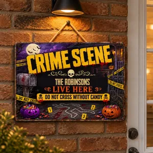 Personalized Halloween Door Sign Custom Family Name, Crime Scene Halloween Decor, Do Not Cross Haunted House Hanging Sign, Spooky Front Door Decoration Gift