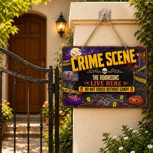 Personalized Halloween Door Sign Custom Family Name, Crime Scene Halloween Decor, Do Not Cross Haunted House Hanging Sign, Spooky Front Door Decoration Gift