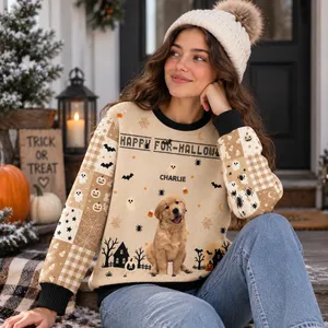 Custom Pet Photo Ugly Halloween Sweatshirt - Personalized Pet Portrait and Name Cozy Fall Holiday Sweater