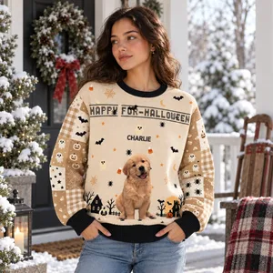 Custom Pet Photo Ugly Halloween Sweatshirt - Personalized Pet Portrait and Name Cozy Fall Holiday Sweater