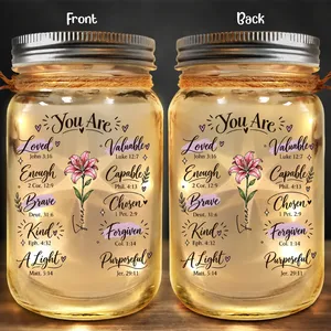 You Are Beautiful Victorious Woman Birth Month Flower - Personalized Mason Jar Light