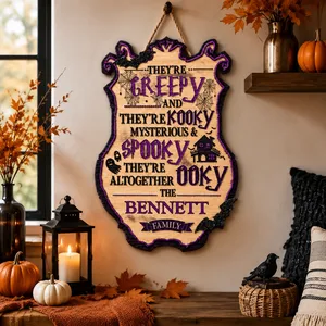 Personalized Halloween Door Sign Custom Family Name, Creepy Kooky Spooky Family Decor, Haunted House Front Door Hanging Sign, Halloween Home Gift
