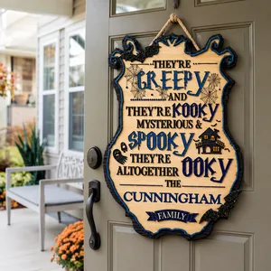 Personalized Halloween Door Sign Custom Family Name, Creepy Kooky Spooky Family Decor, Haunted House Front Door Hanging Sign, Halloween Home Gift